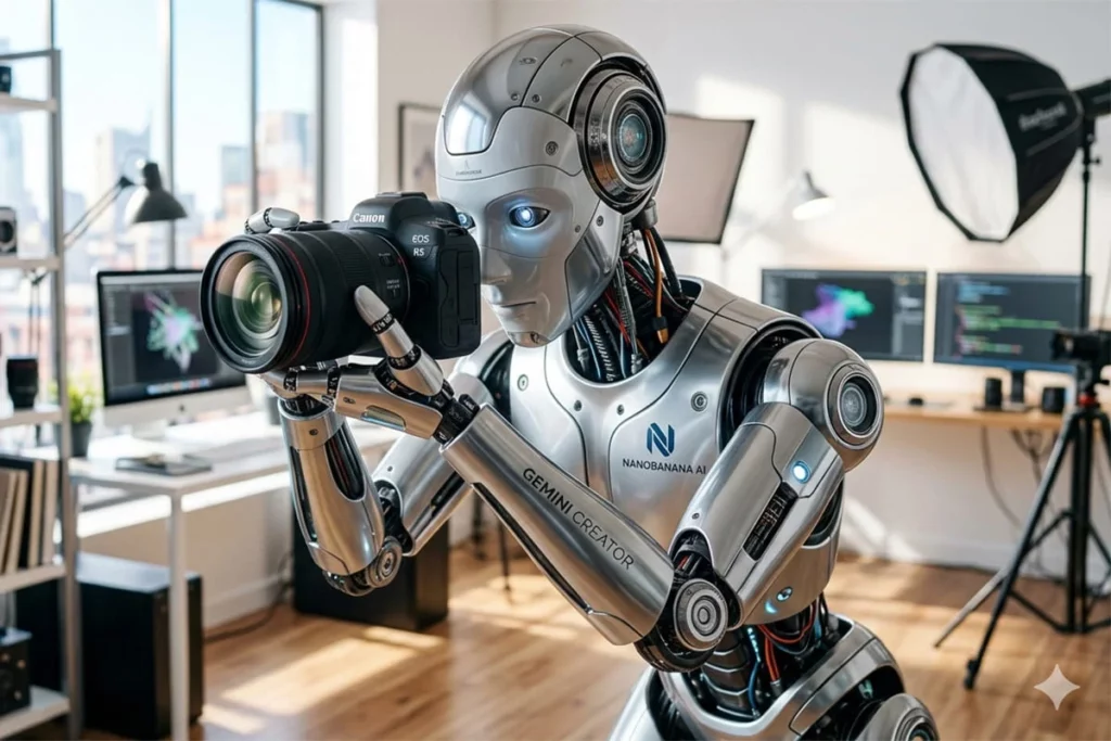 robot che fa una foto